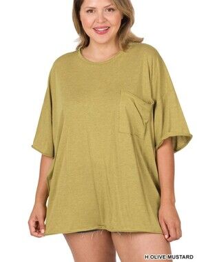New Zenana Olive Mustard Oversized Tri Blend Boyfriend Tee